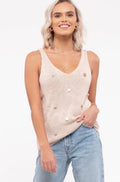 Pompom V Neck Sweater Tank