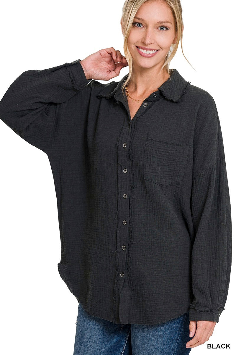 On trend button down in black