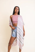 Ella frayed Striped Kimono in Rose