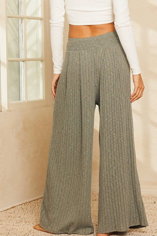 Claire Flare Ribbed Pants in Olive