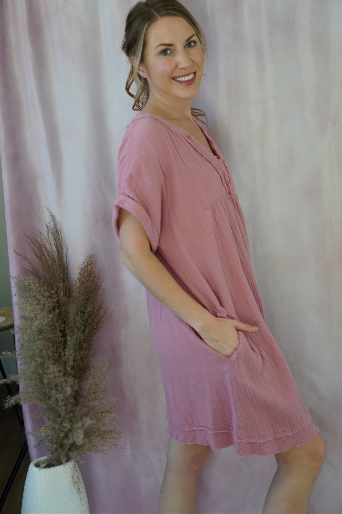 About time dress in mauve