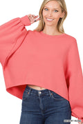 Cropped Balloon Sleeve Sweatshirt In Desert Rose