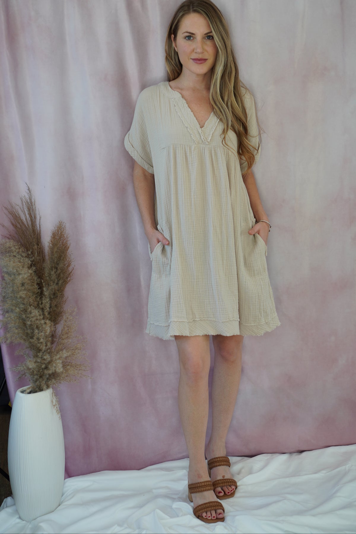 About time dress in tan