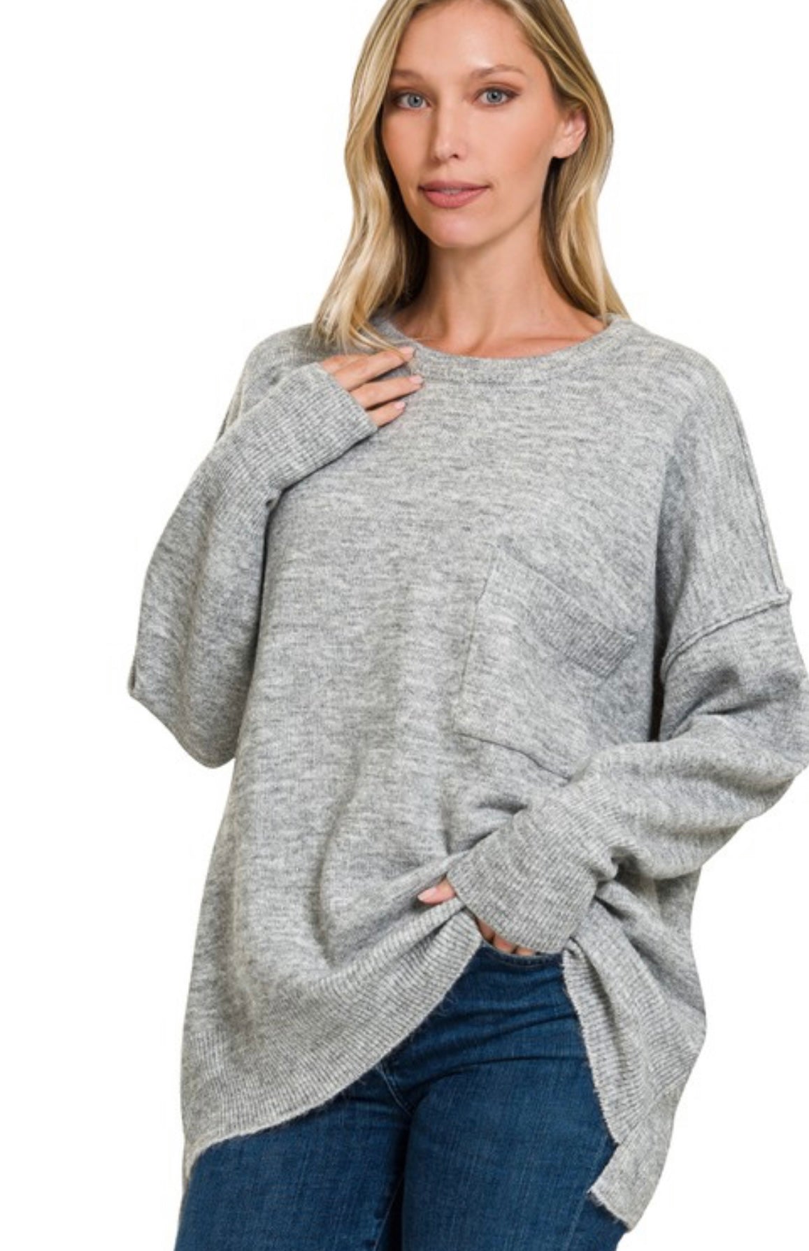 Livin lazy cozy sweater in Heather gray PREORDER ETA 10/27