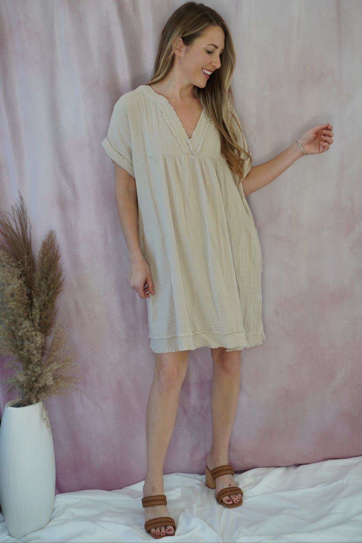 About time dress in tan