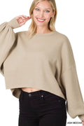 Cropped Balloon Sleeve Sweatshirt In Ash Mocha