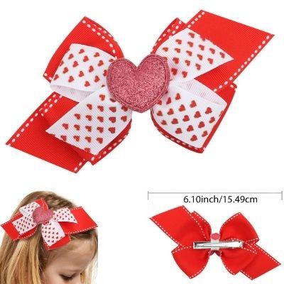 Valentine's Collection: 6" Red/White Heart Accent Hairbow