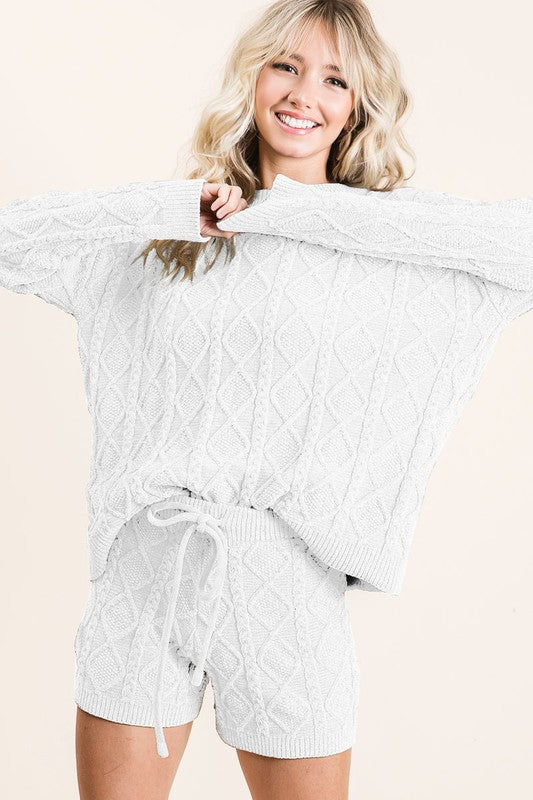 Coming Home Cozy Cable Knit Sweater In White/Ivory