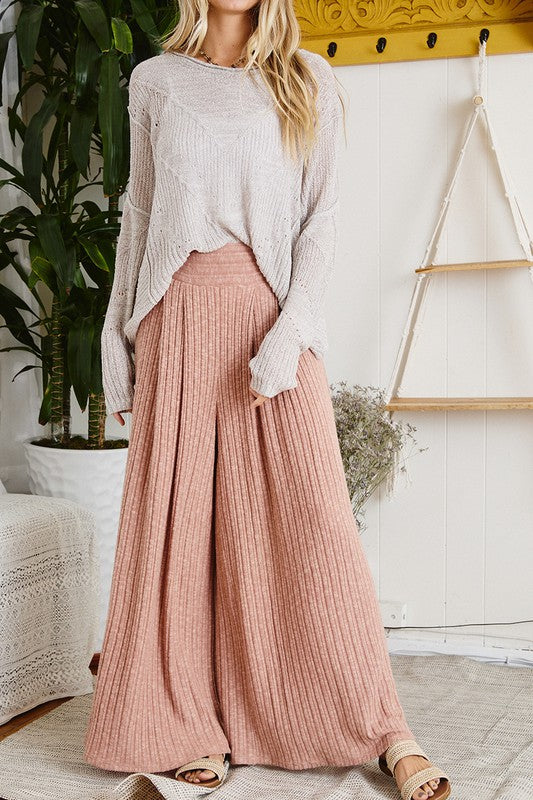 Claire Flare Ribbed Pants In Mauve RESTOCK
