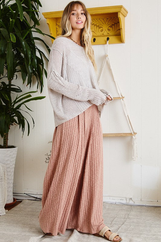Claire Flare Ribbed Pants In Mauve RESTOCK