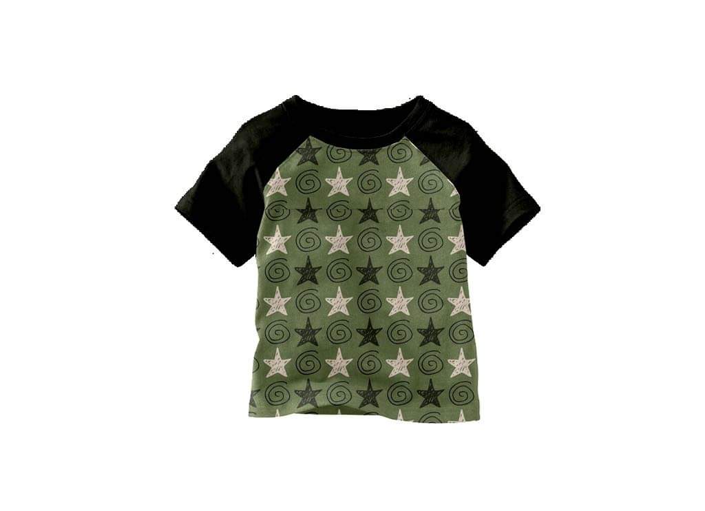 ComfyCute Short Sleeved Tee - Army Green Stars & Squiggles [PREORDER]