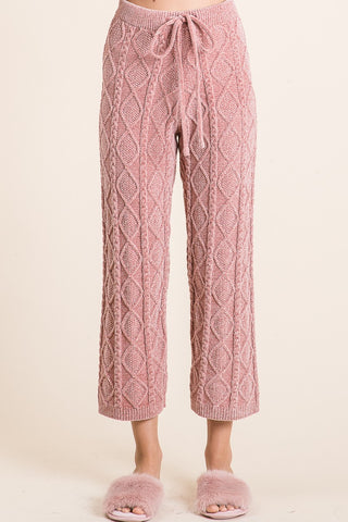 Coming Home Cozy Cable Knit Cropped Pants In Rose